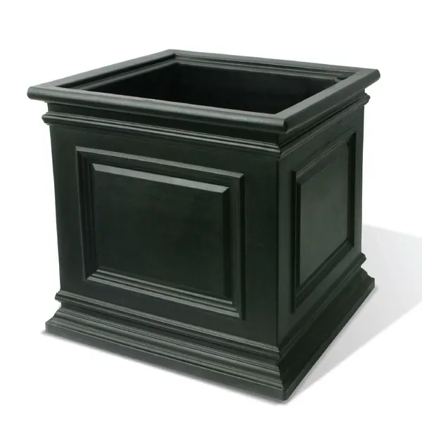 Algreen 16" Covington Cube Self Water Planter Black - Image 2