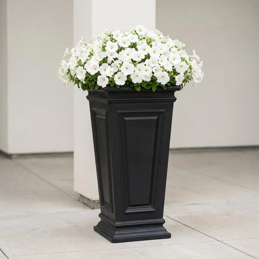 Algreen 27" Covington Square Taper Self Water Planter Black - Image 2