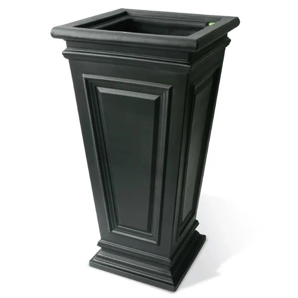 Algreen 27" Covington Square Taper Self Water Planter Black