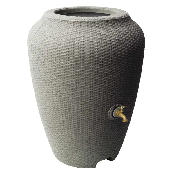 Algreen 50gal Wicker Rain Barrel Warm Gray