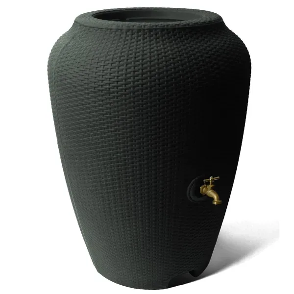 Algreen 50gal Wicker Rattan Rain Barrel Black - Image 2