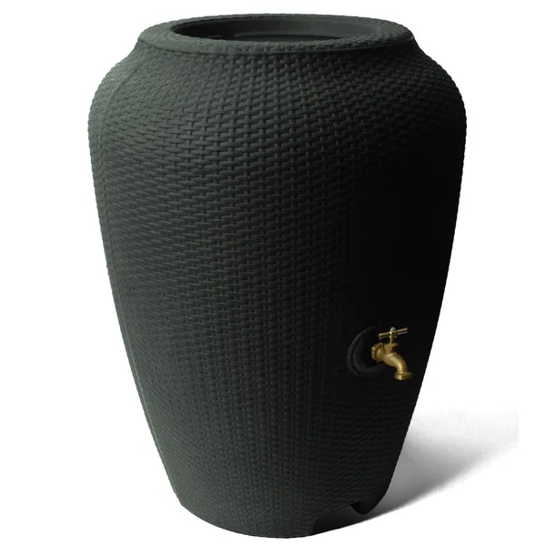 Algreen 50gal Wicker Rattan Rain Barrel Black