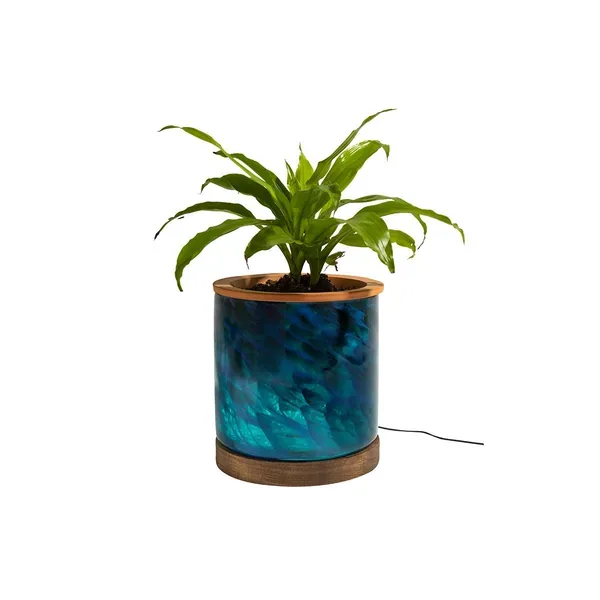 APM 8" Art Glass LED Planter Blue Teal - Image 2