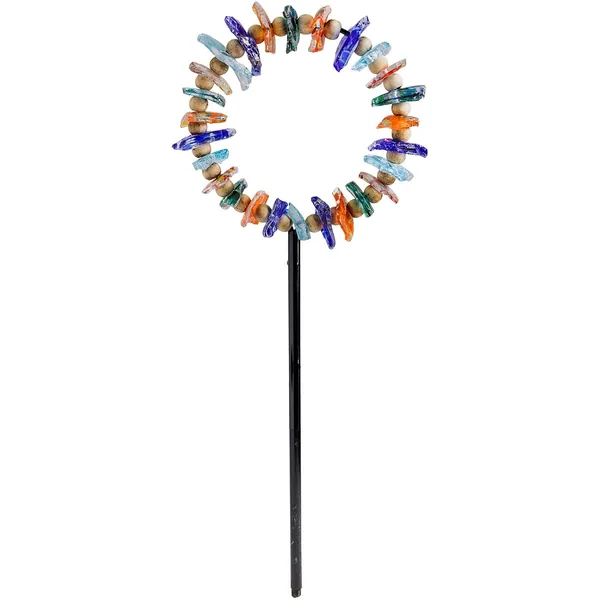 APM Art Glass Round Stake Recycled Rock Rainbow