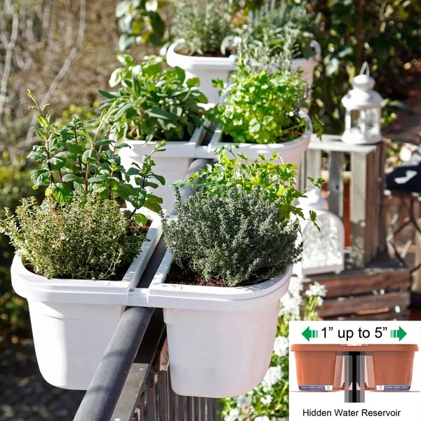 Apollo 16" Double Sided Adjustable Railing Planter White