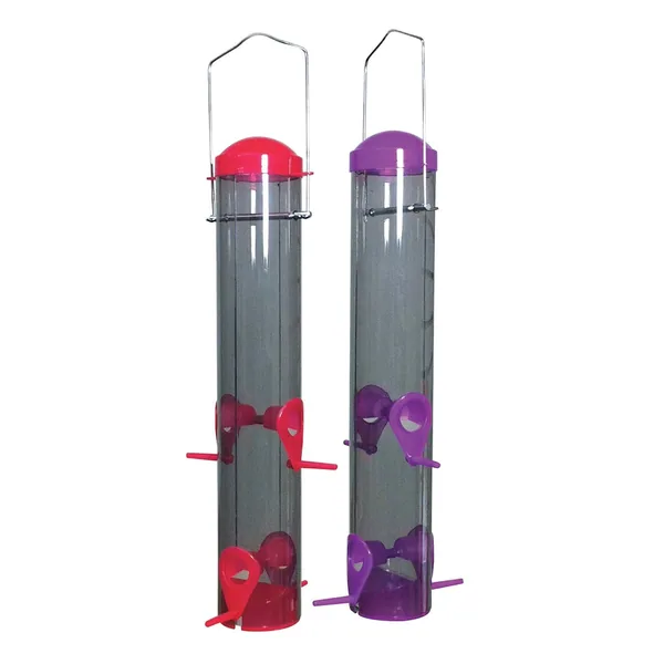 Audubon Dual Port Multi Color Plastic Tube Feeder
