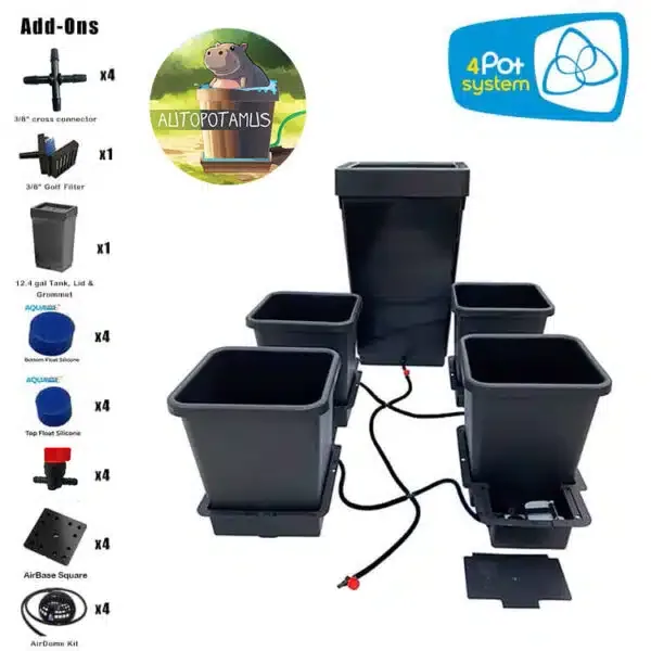 Autopotamus 4′ x 4′ or 5′ x 5′ Tent Bundle – 4 Pot System (2.2 or 3.9 gal pots)