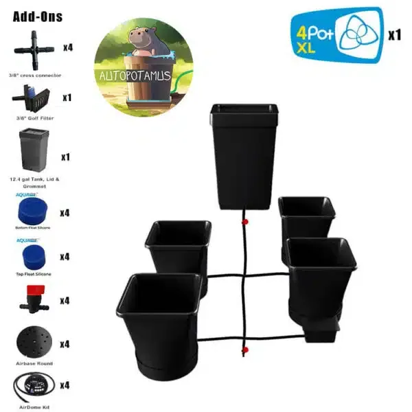 Autopotamus 4′ x 4′ or 5′ x 5′ Tent Bundle – 4 Pot XL System (6.6 gal pots)
