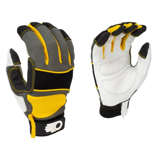BGC Mens Performance Glove Grey Black Yellow w/ White Palm
