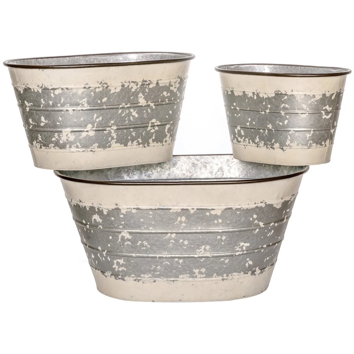 Deer Park Ironworks Weathered Galvanized Planter Set