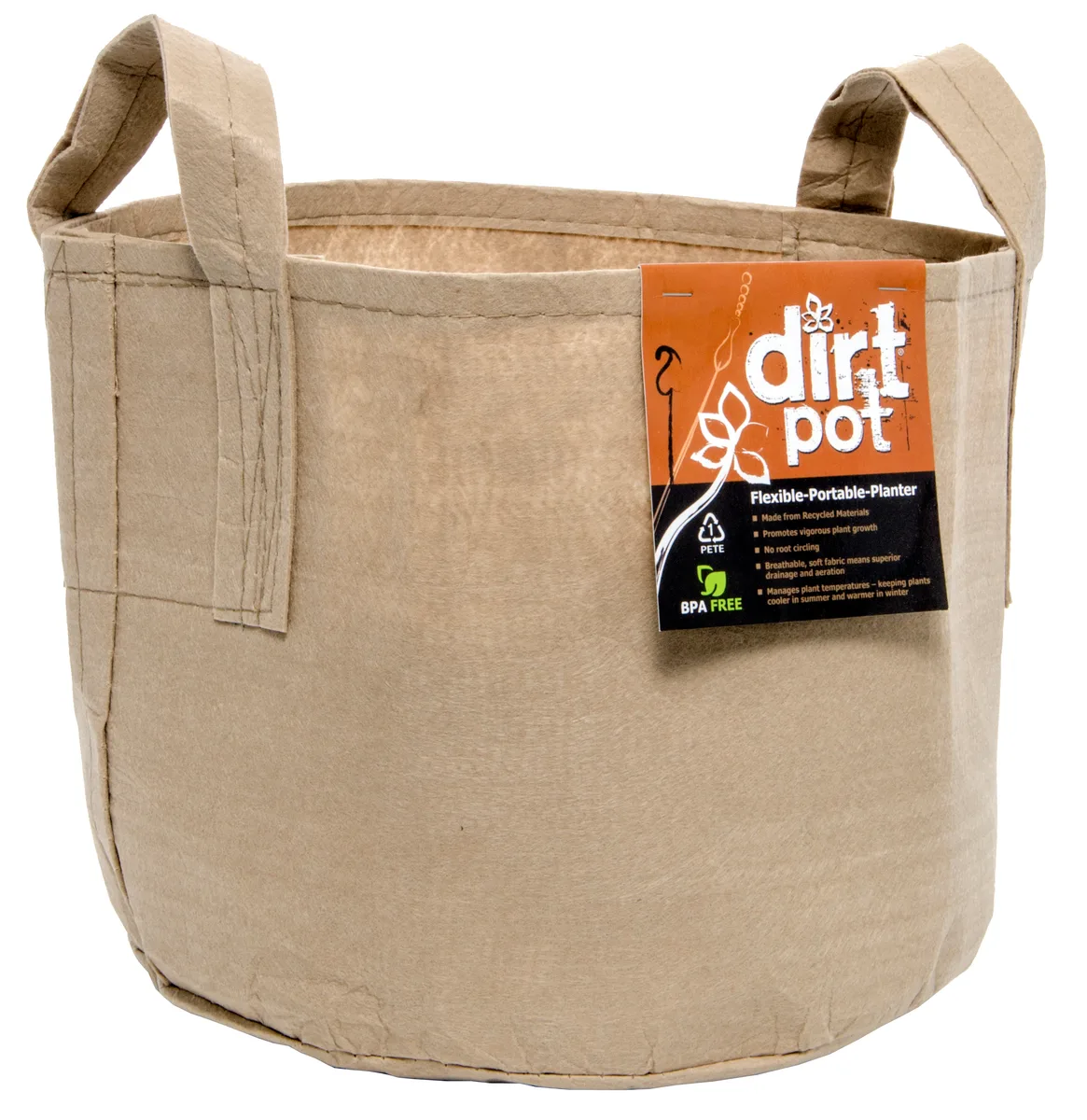 Dirt Pot Flexible Portable Planter, Tan, 5 gal, with handles - Image 2