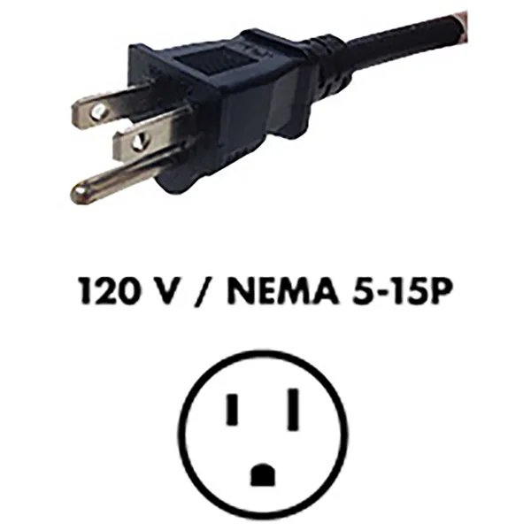 Fluence AC Cord, 15' ( 4572mm ), NEMA 5-15P Plug to M19 Push Lock Connector, Max 125V AC
