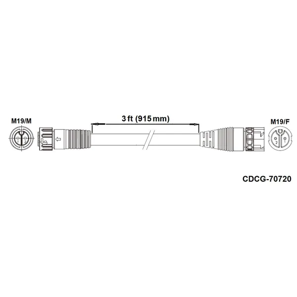 Fluence DC Extension Cable, 3' ( 915mm ), M19 Push Lock
