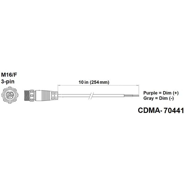 Fluence PSE1/Console DC Dimming Signal Cable, Pigtail to M16 Threaded Connector, 10" ( 254mm )