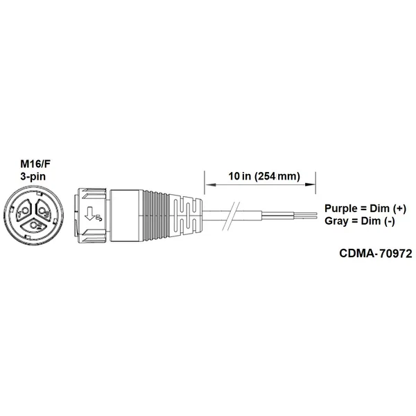 Fluence PSU1/PSE2 DC Dimming Signal Cable, 10" ( 254mm ), Pigtail to M16 Push Lock Connector