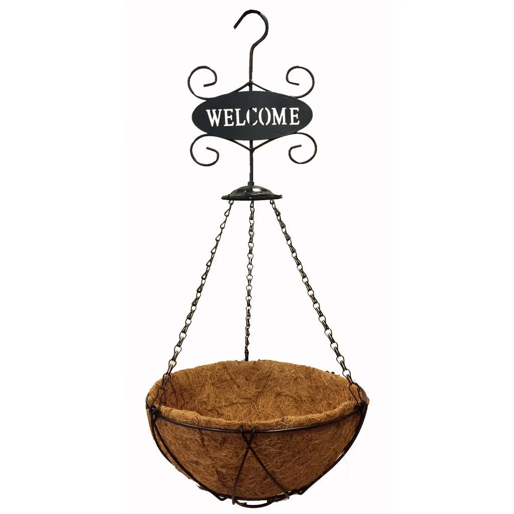 Gardener Select 12" Black Hanging Basket with Welcome Sign - Image 2