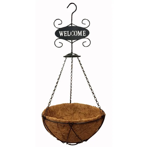 Gardener Select 12" Black Hanging Basket with Welcome Sign