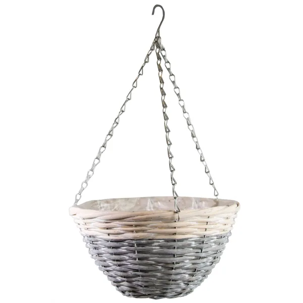 Gardener Select 12" Round Grey/ White Wood Hanging Basket w/ Chain Hanger - 1 Basket