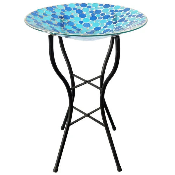 Gardener Select 14" Blue Circle Mosaic Glass Birdbath w/Stand - Image 2