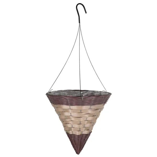 Gardener Select 14" Cone Hanging Basket Dark Brown Tan Band Wicker - 1 Basket - Image 2