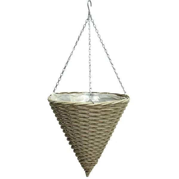Gardener Select 14" Cone Hanging Basket Light Striped Wicker - 1 Basket - Image 2