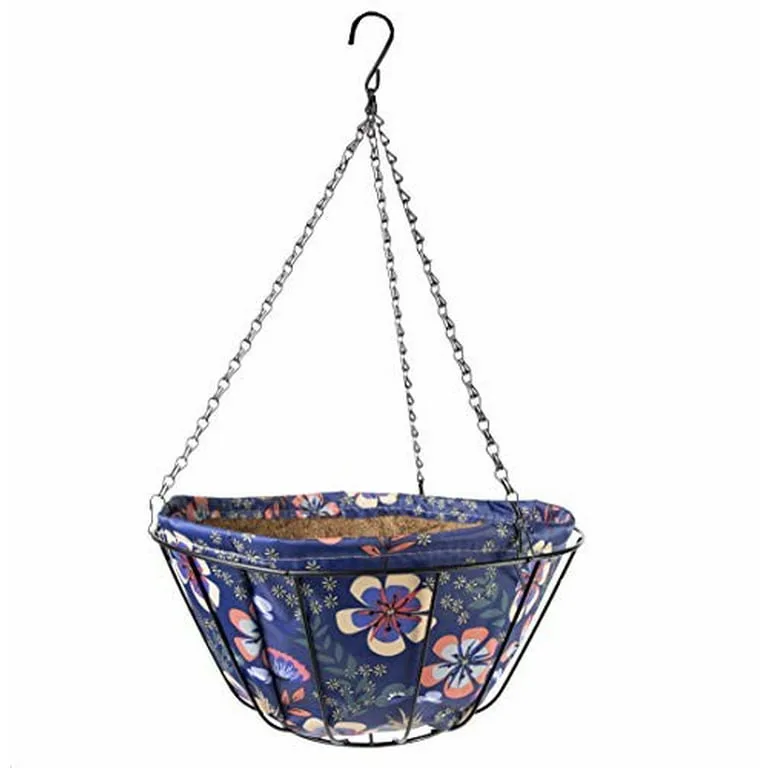 Gardener Select 14" Fabric Hanging Basket Cyan Color Theme with Chain Hanger - Image 2