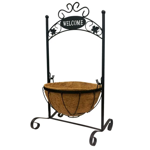 Gardener Select 26" Black Welcome Planter Stand with Basket 14"wx10"dx26"h — Case of 6