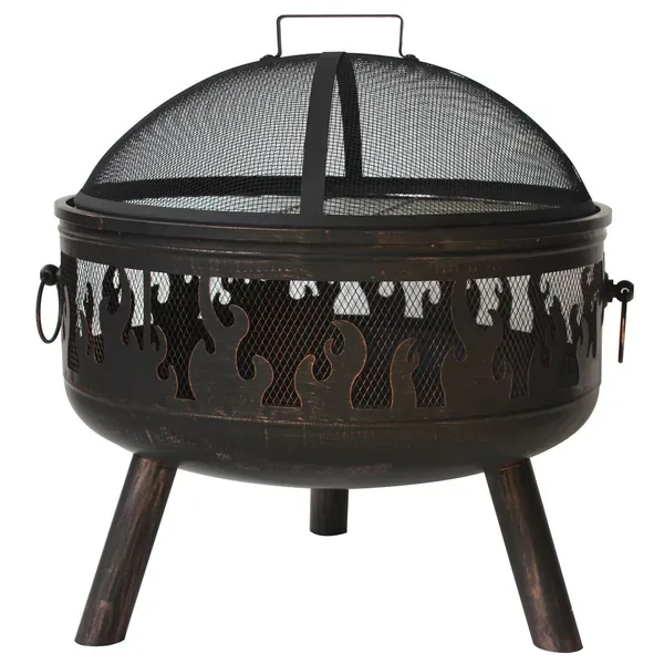 Gardener Select 26" Wild Fire Flame Fire Pit Antique Bronze.8mm Steel with Galvanized Cooking Grid, Mesh Cover & Poker - Image 2