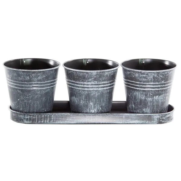Gardener Select 3 Round Pots with Tray Antique Black 12.6"x4.1"x4.3"