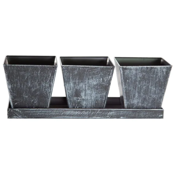 Gardener Select 3 Square Pots with Tray Antique Black 12"x4"x4.1"