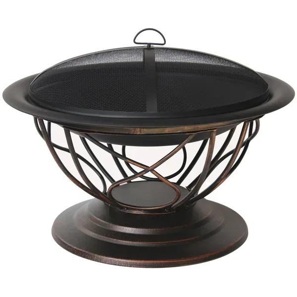 Gardener Select 30"x30"x21.65" Scroll Fire Pit Antique Bronze.6mm Steel wth Mesh Cover & Poker - Image 2