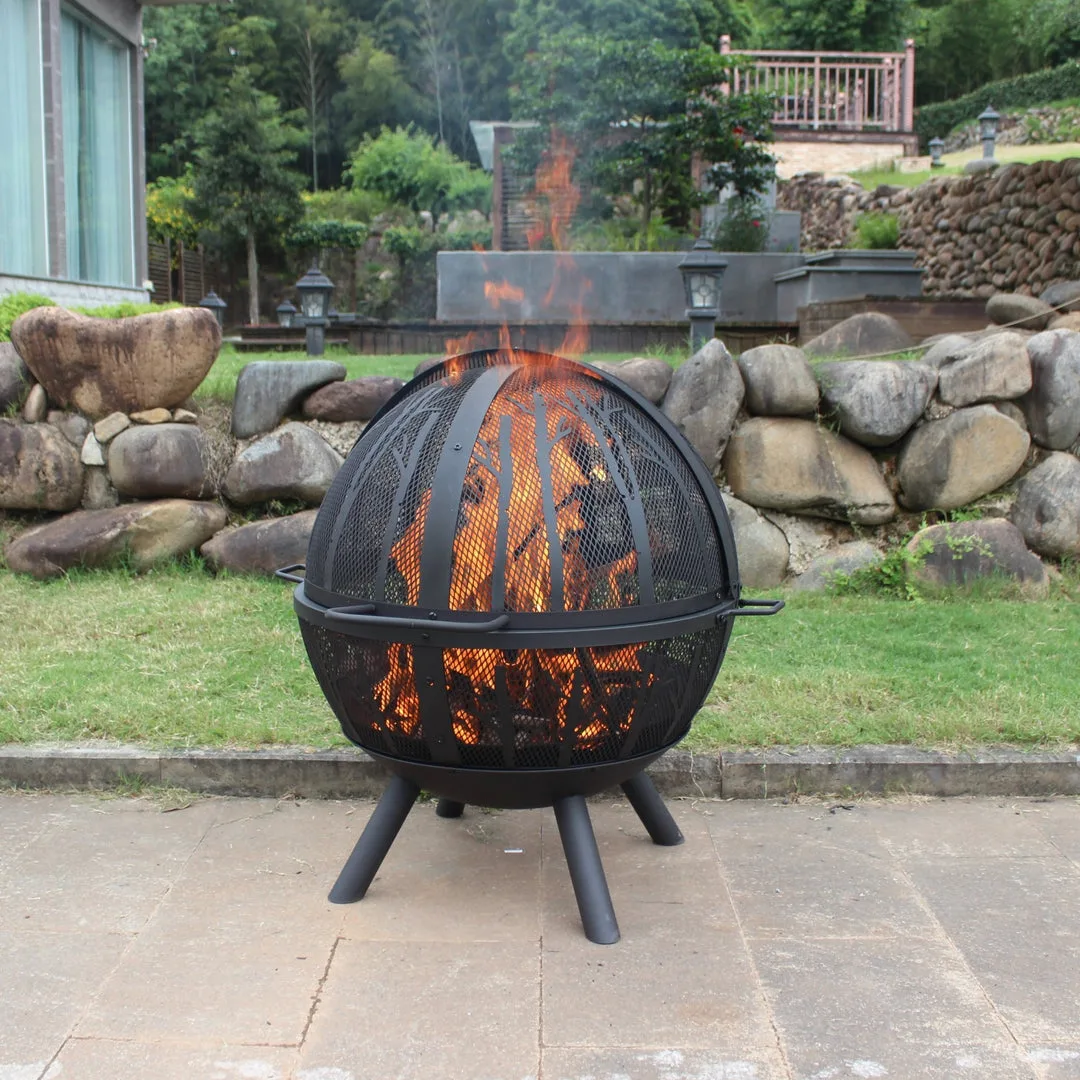 Gardener Select 34.25"x32.4"x33.2" Tree Branch Fire Ball Black.8mm Steel with Poker - Image 2