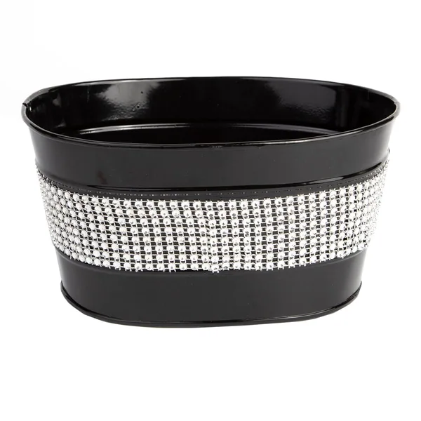 Gardener Select 8" Zinc Oval Planter Black with White Band 7.5"x5.5"x3.9" (Case of 65)