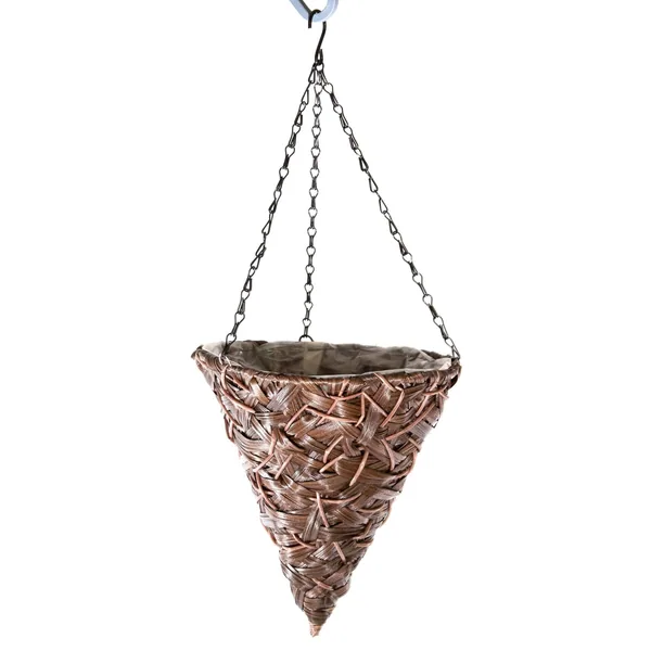 Gardener Select Hanging Basket Cone Brown Wicker 3 Strand Hanger