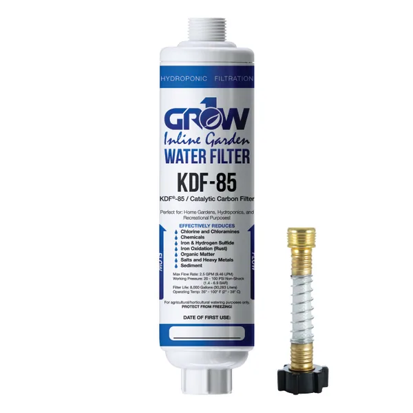 GROW1 Inline KDF-85 Garden Water Filter – Chloramine, Chlorine, Heavy Metal Remo
