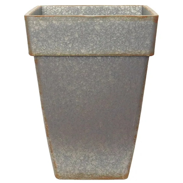 Grower Select 11.00 Euro Square Plastic Pot with False Bottom Painted Galvanized Look 3.7gal - 10.8in OD x 12.2in H