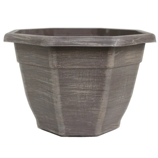 Grower Select 11.00 Octagon Planter Aged Cappuccino Tan Brush on Brown 1.64gal - 11in OD x 7.5in H x 6.37 BD (Case of 45)