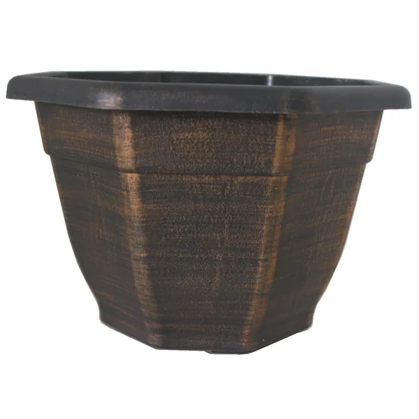 Grower Select 11.00 Octagon Planter Gold Brush on Black 1.64gal - 11in OD x 7.5in H x 6.37 BD — Case of 45