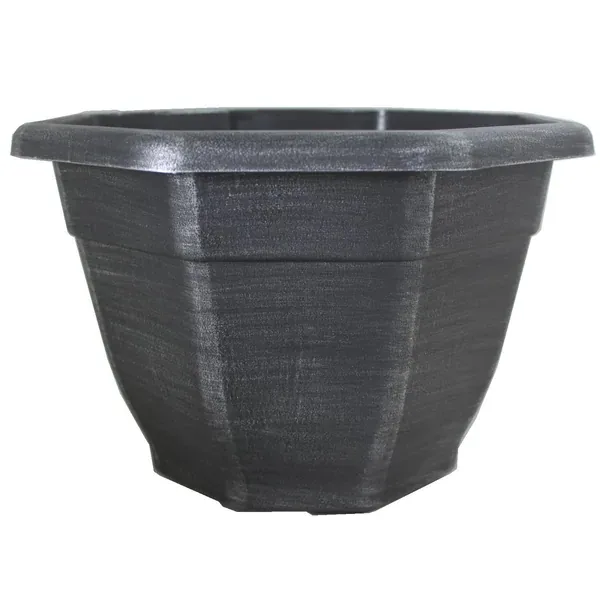 Grower Select 11.00 Octagon Planter Silver Brush on Black 1.64gal - 11in OD x 7.5in H x 6.37 BD (Case of 45) - Image 2