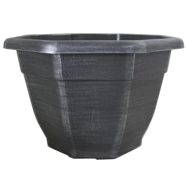 Grower Select 11.00 Octagon Planter Silver Brush on Black 1.64gal - 11in OD x 7.5in H x 6.37 BD (Case of 45)
