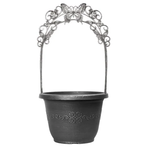 Grower Select 11.50 Butterfly Trellis Scroll Pot, Silver, 11.5in OD x 7.99in H, 15in Trellis, 2.2 Gallon (Case of 22)