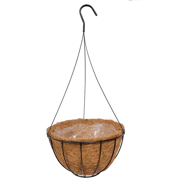 Grower Select 12" Hanging Basket Black Wire Hanger Flat Bottom Coco Liner; Top Dia 12in X 6in H 1.58 Gal /6l Liquid Volume Capacity