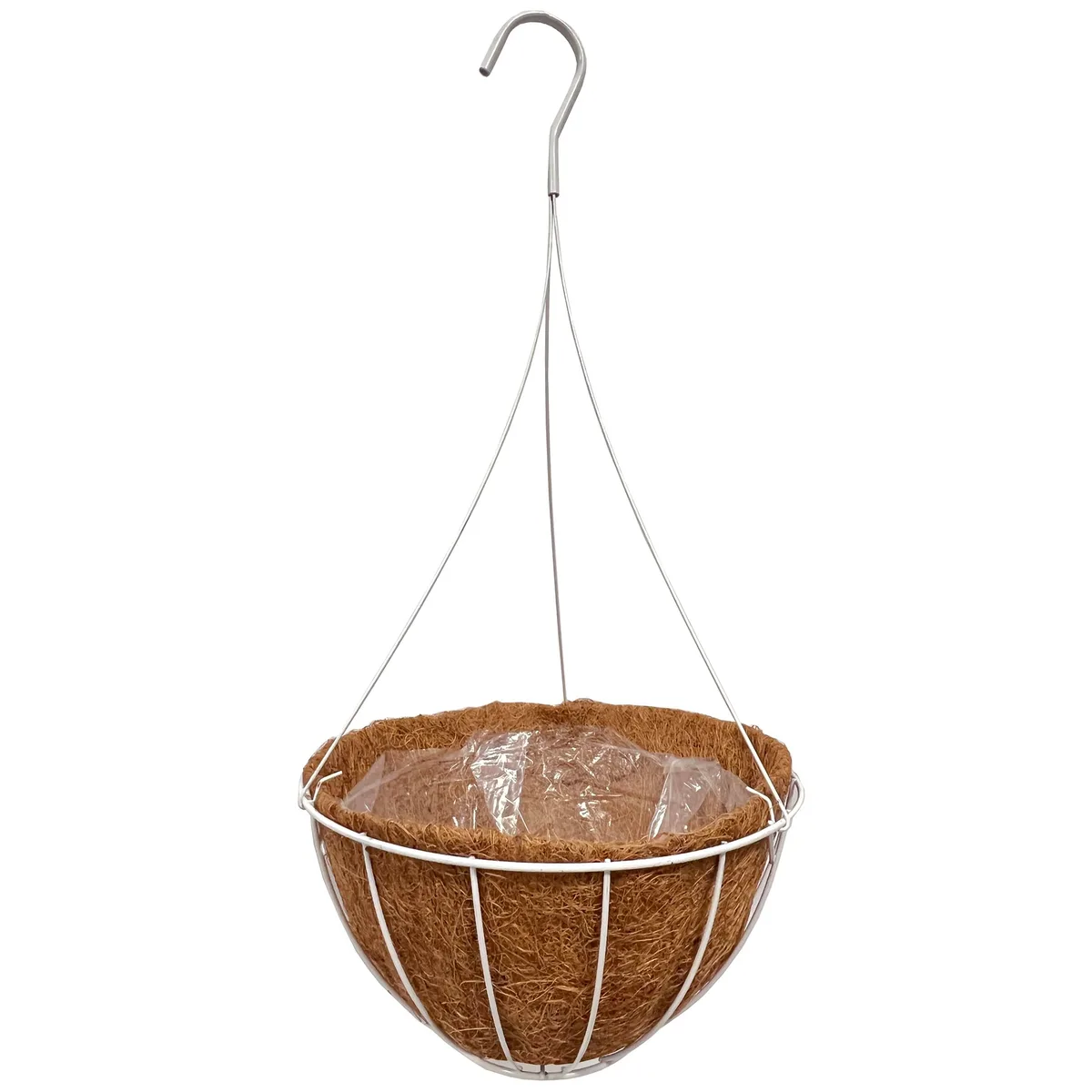 Grower Select 12" Hanging Basket White Wire Hanger Flat Bottom Coco Liner; Top Dia 12in X 6in H 1.58 Gal /6l Liquid Volume Capacity - Image 2