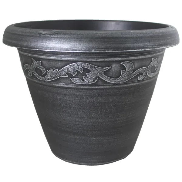 Grower Select 13.00 Naomi Planter Silver Brush on Black 2.95gal - 13.2in OD X 10.2in H x7.12in BD — Case of 12 - Image 2