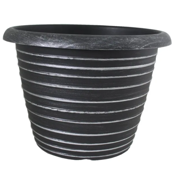 Grower Select 13.00 Stout Round Full Rings Silver Brush on Black 2.94gal - 13.3in OD x 9.5in H x 8in BD (Case of 15)