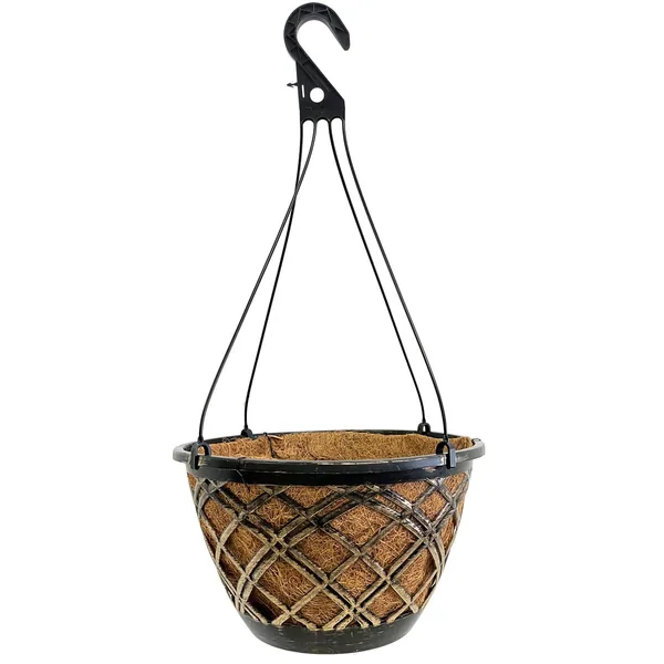 Grower Select 14.00 Cocolined Lattice Hanging Basket With Hanger, Gold, 14in H x 8in H, 3 Gallon (Case of 20)