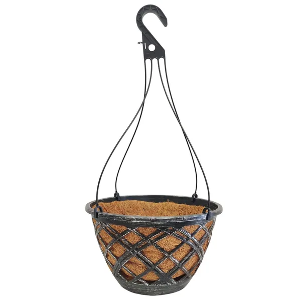 Grower Select 14.00 Cocolined Lattice Hanging Basket With Hanger, Silver, 14in H x 8in H, 3 Gallon