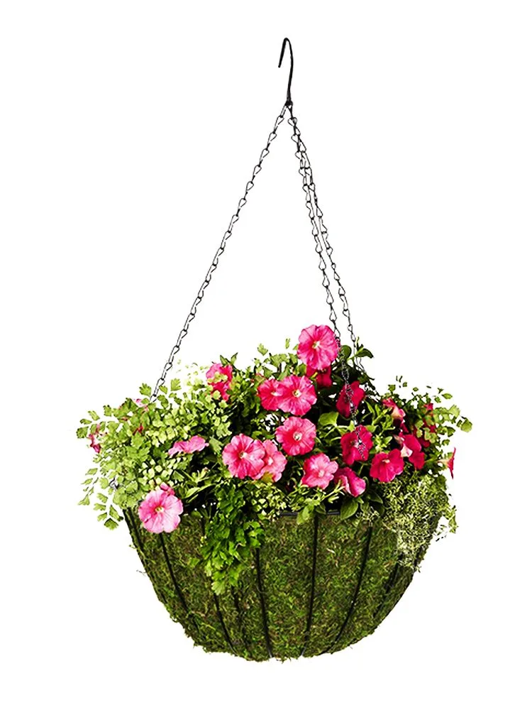 Grower Select 14.00 Hanging Basket Sphagnum Moss w/ Liner and Hanger Round Bottom - 2.7gal/11L Liquid Volume Capacity (Case of 22) - Image 2