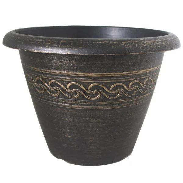 Grower Select 16.00 Wave Planter Gold Brush on Black 4.65gal - 16in OD x 11.8in H x 8.56in BD (Case of 25)
