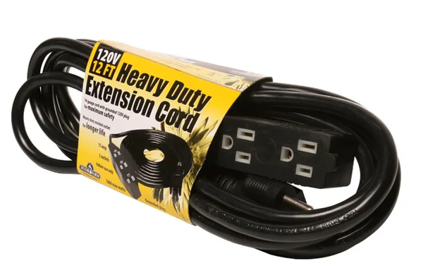 Heavy Duty 3-Outlet Power Strip / Extension Cord, 120V, 12'